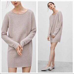 Aritzia Wilfred sz M-L Campanule Silk Cashmere Cotton Sweater Dress Grey Beige